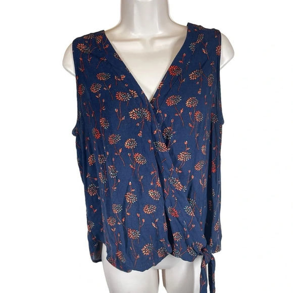 Universal Thread Sz M Floral surplice Tie Waist Boho Peasant Blouse top rayon - Picture 1 of 10